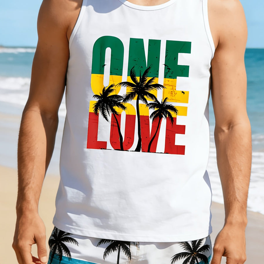 Herren Tanktop One Love Reggae Style mit Palmen – Sommerliches Freizeitshirt
