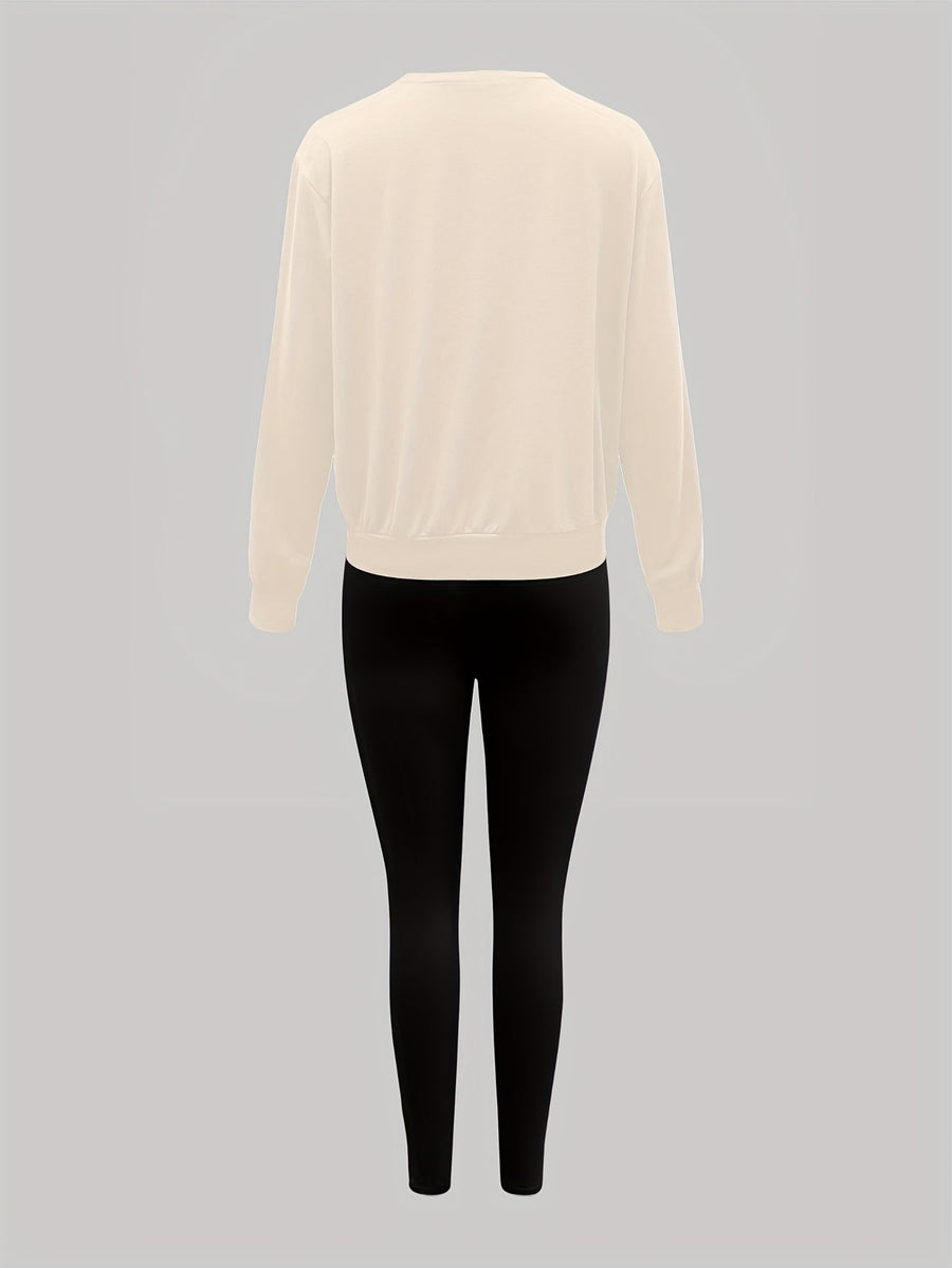 Damen Sweatshirt und Leggings Set mit Pfotenabdruck Print