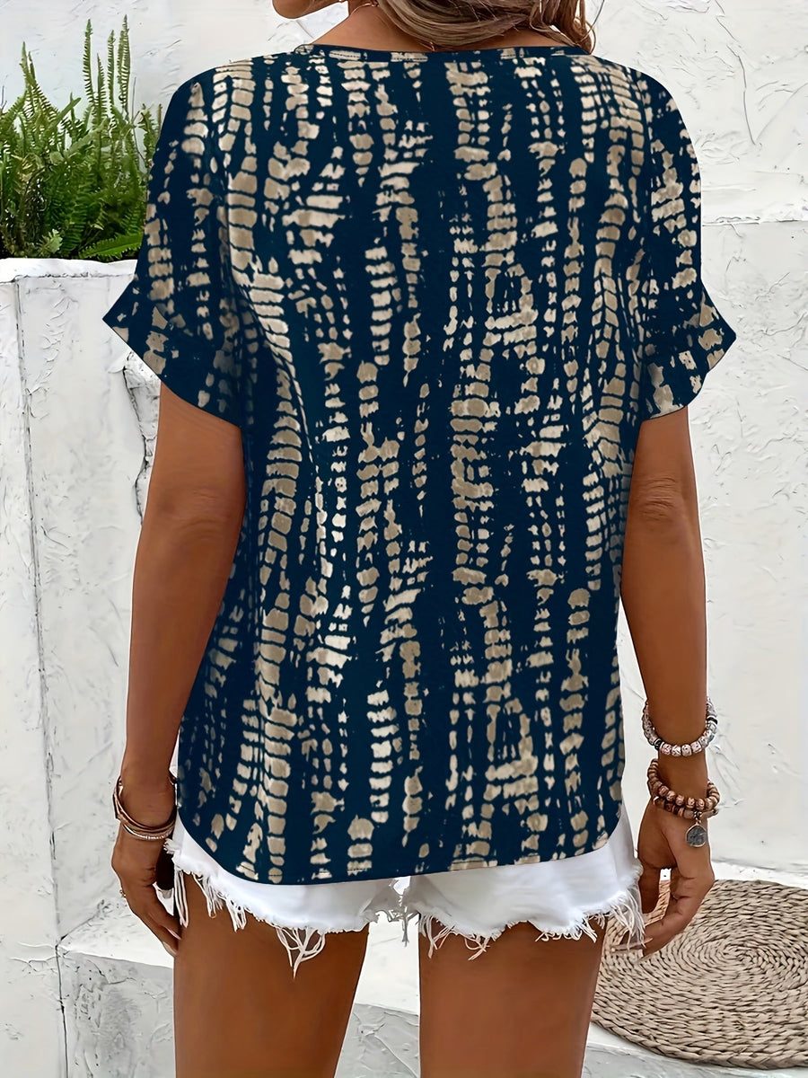 Damen Elegante Kurzarm-Bluse mit Modernem Print – Perfekt für Freizeit und Alltag
