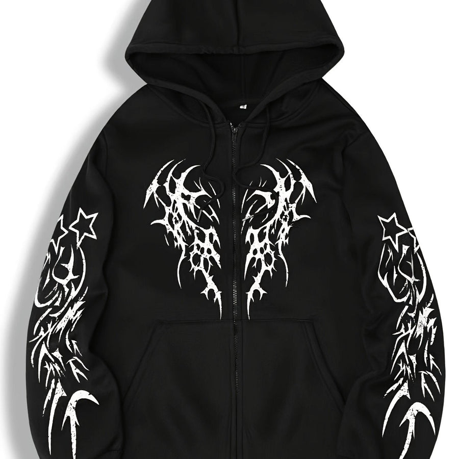 Hoodie mit Reißverschluss, Kapuze und Tribal-Flügel-Print für Unisex