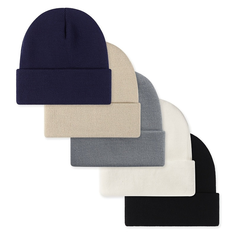 Unisex Mütze Beanie im 5er-Pack, Rippstrick, verschiedene Farben