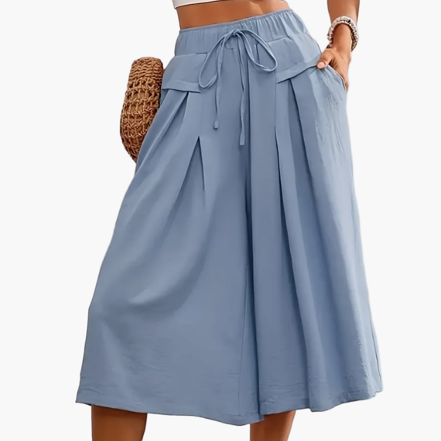 Damen Elegante Culotte Caprihose mit weitem Bein – Sommer Freizeitmode