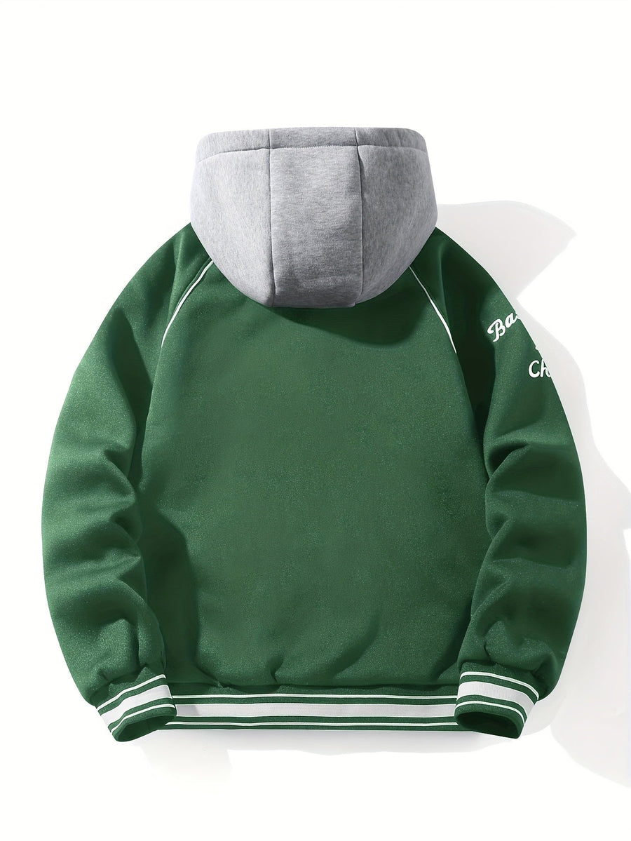 Unisex Kapuzen Sweatshirt Jacke mit Knopfleiste Varsity Style
