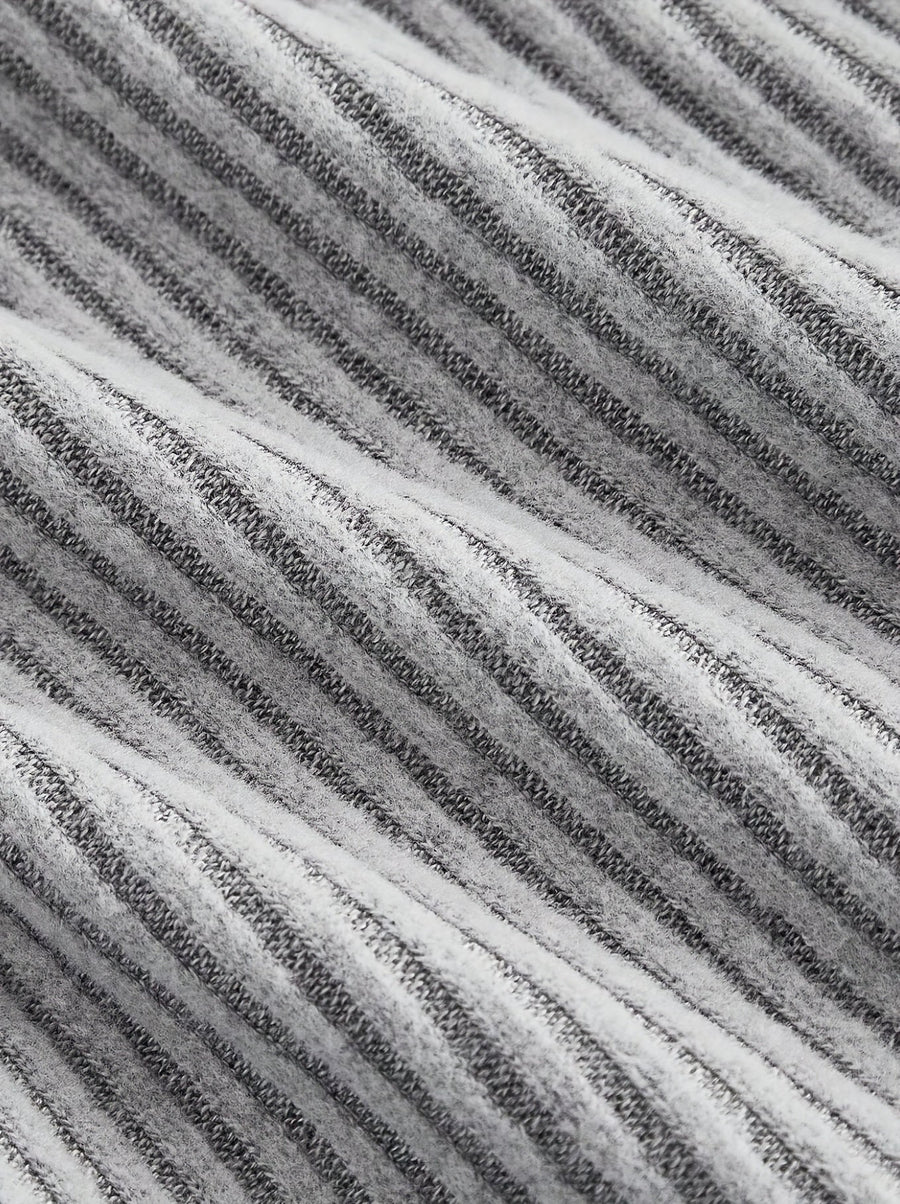 Damen Off-Shoulder Stricktop mit Hemdblusen-Details, gestreift, Grau-Weiß