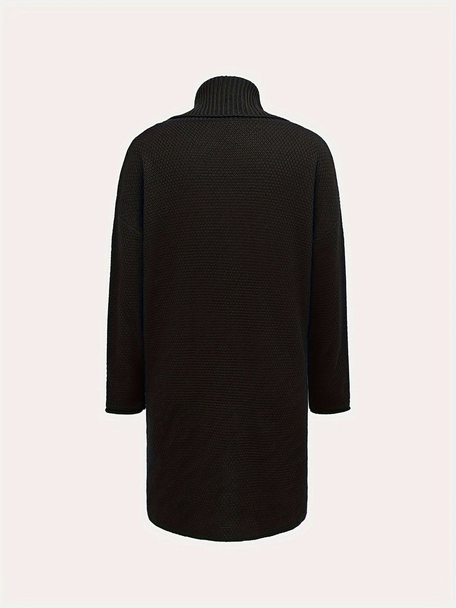 Damen Rollkragen Strickpullover Langarm Asymmetrischer Saum Grün