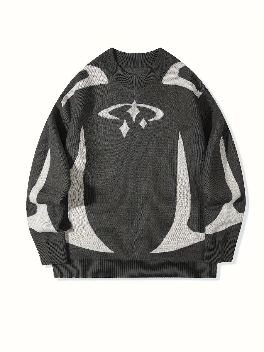 Unisex Strickpullover Rundhals mit Muster Langarm