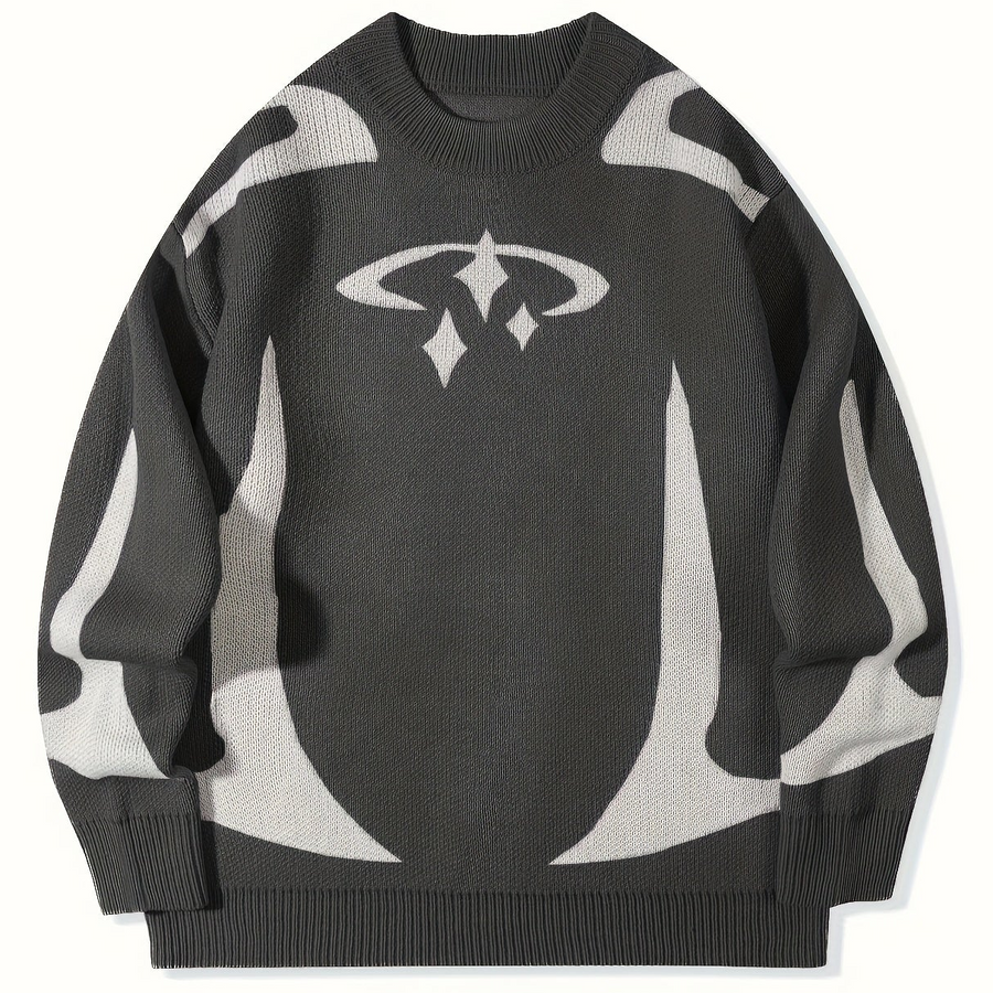Unisex Strickpullover Rundhals mit Muster Langarm