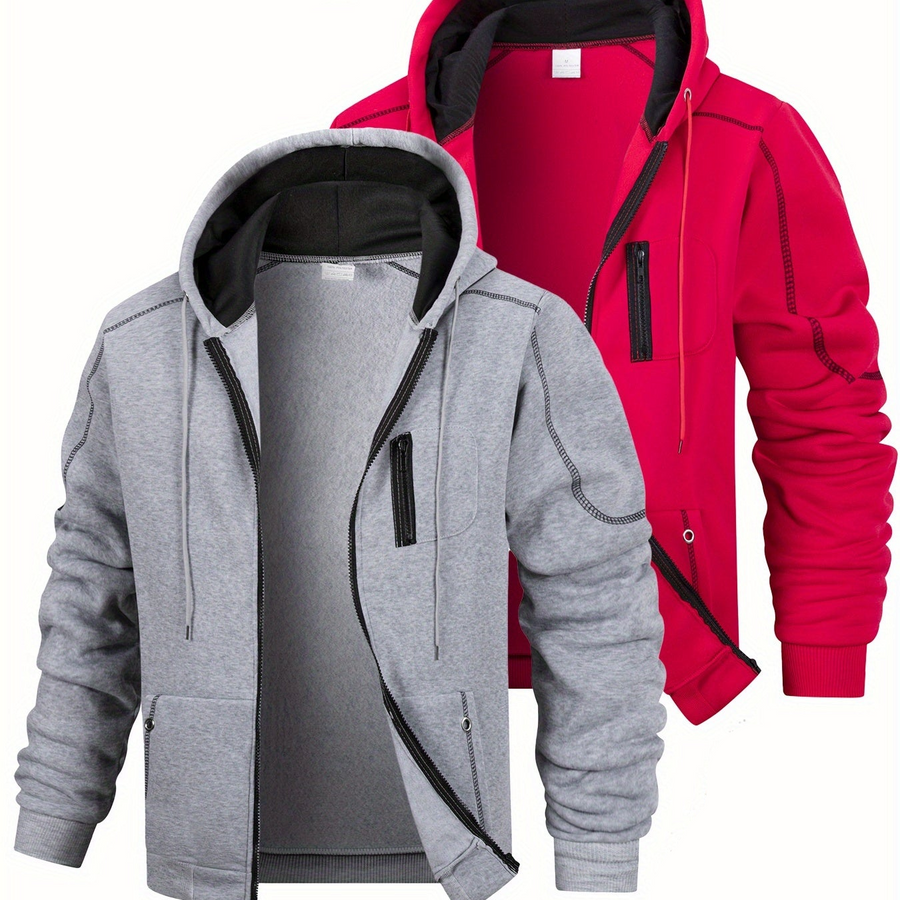 2er Pack Herren Kapuzenjacke mit Reißverschluss, sportliche Hoodie-Sets