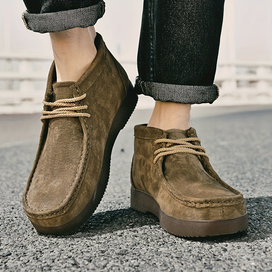 Herren Chukka Boots Mokassin Stil mit Profilsohle Schnürstiefeletten in Wildlederoptik