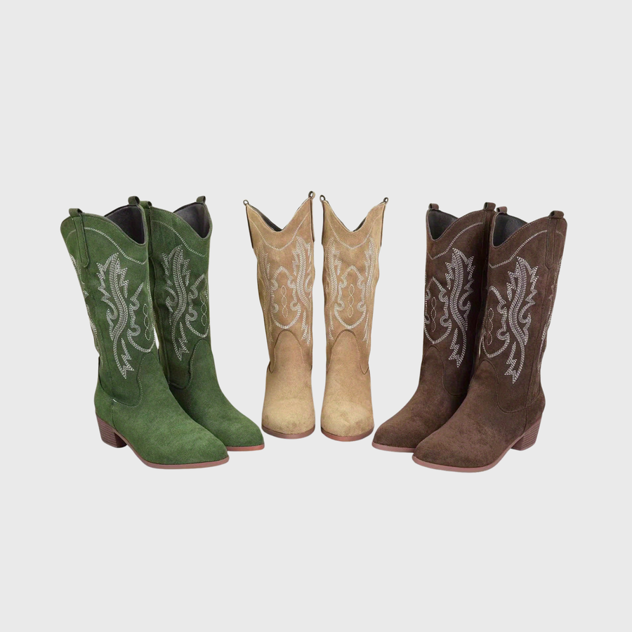 Cowboystiefel für Damen mit Stickerei, Western-Stil, bequemer Absatz