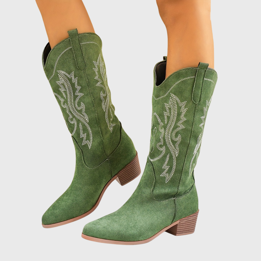 Cowboystiefel für Damen mit Stickerei, Western-Stil, bequemer Absatz