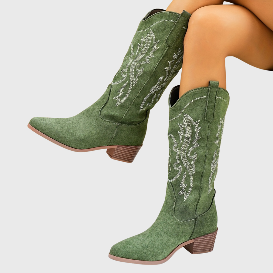 Cowboystiefel für Damen mit Stickerei, Western-Stil, bequemer Absatz