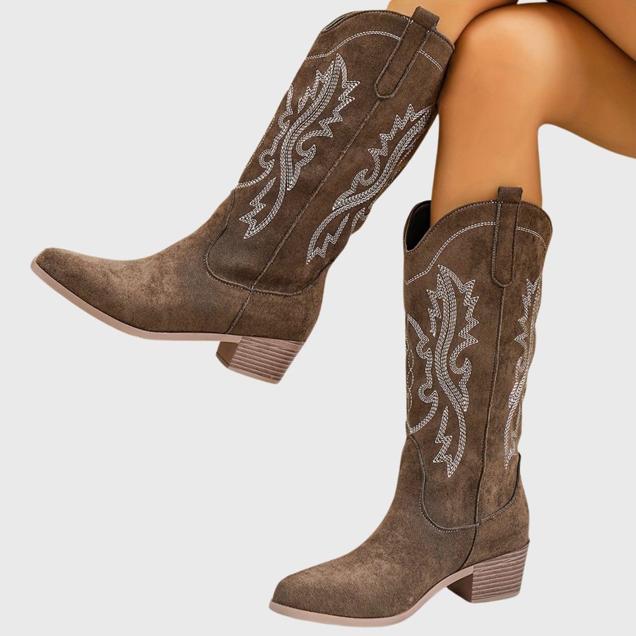 Cowboystiefel für Damen mit Stickerei, Western-Stil, bequemer Absatz