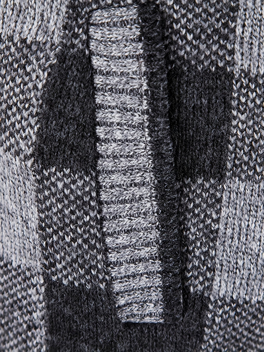 Herren Kapuzenstrickjacke kariert gefüttert mit Reißverschluss und Kordelzug