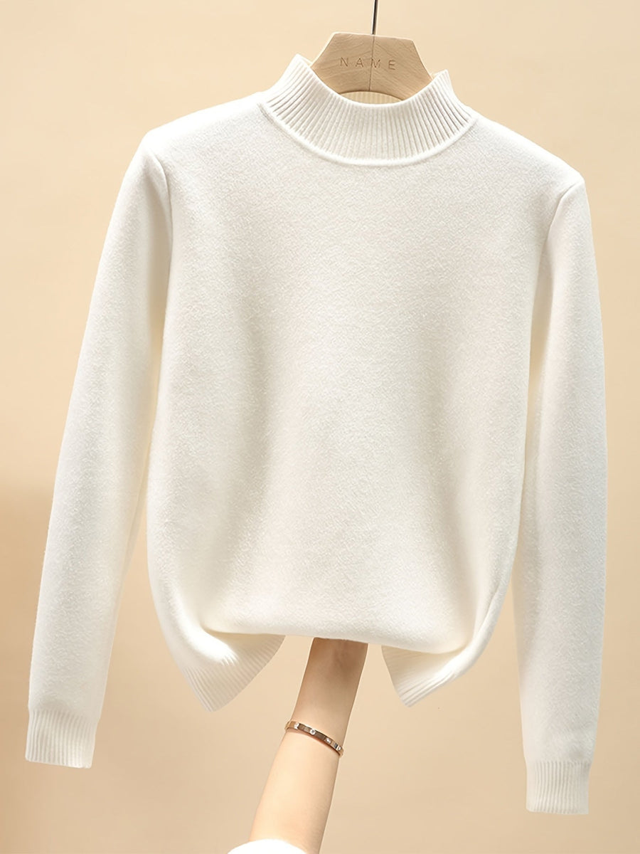 Damen Rollkragenpullover Langarm Fleecefutter Warm