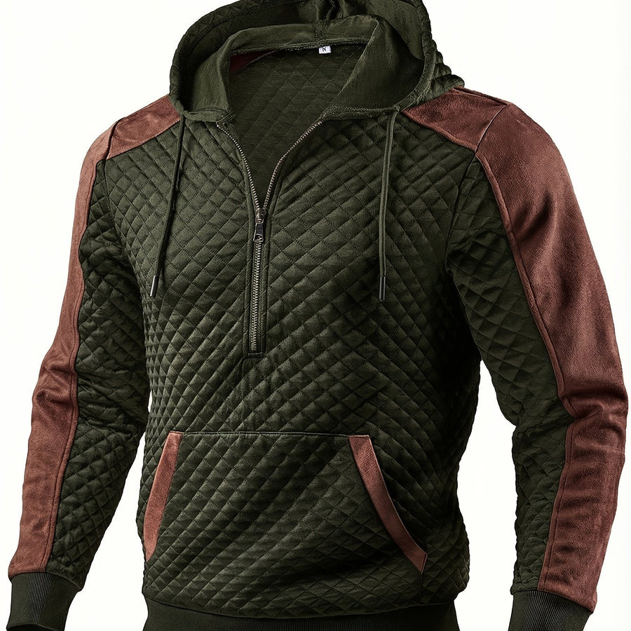 Herren Hoodie mit Reißverschluss, gesteppt und kontrastierenden Ärmeln
