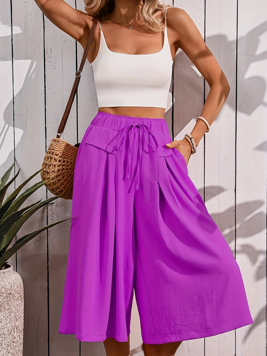 Damen Elegante Culotte Caprihose mit weitem Bein – Sommer Freizeitmode