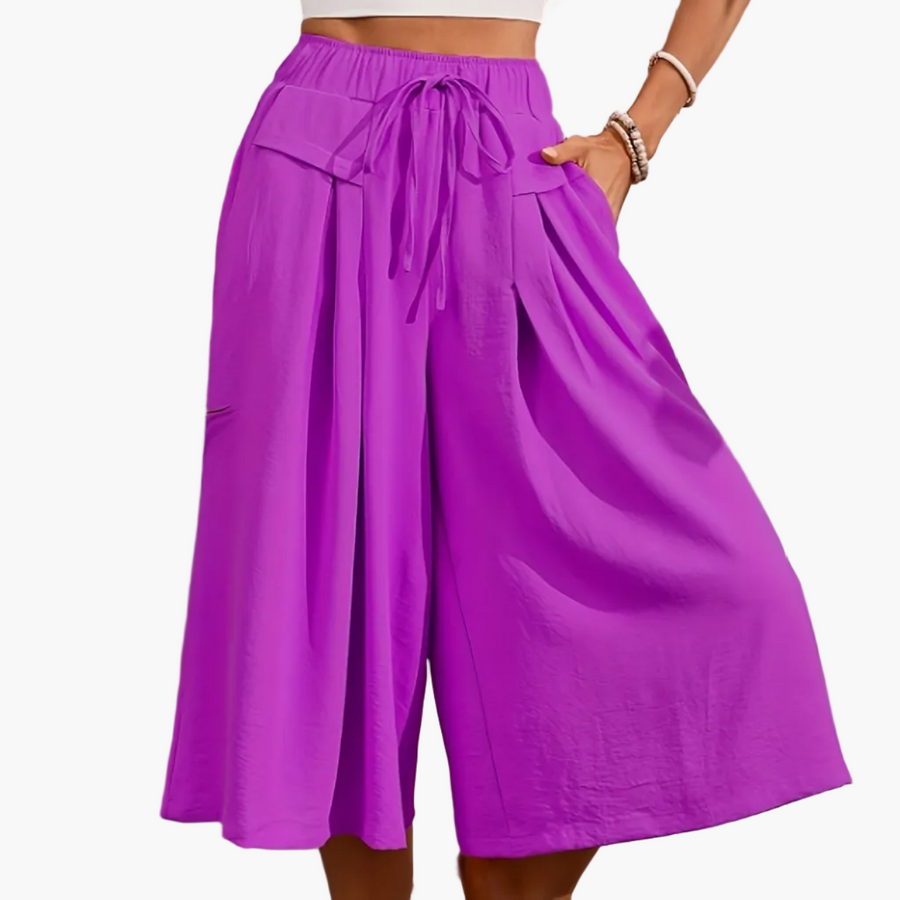 Damen Elegante Culotte Caprihose mit weitem Bein – Sommer Freizeitmode