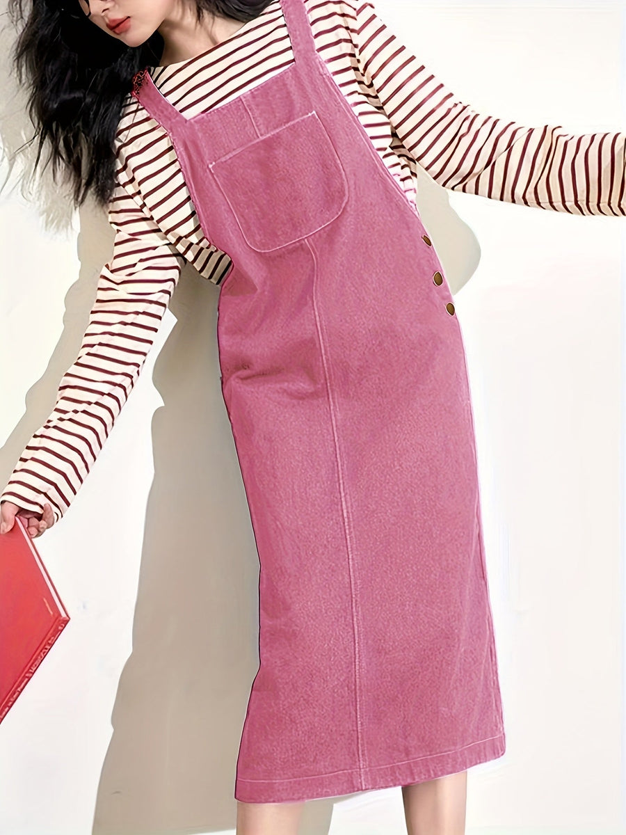Damen Lässiges Jeans Latzkleid Midi – Stilvolles Pinafore-Kleid für Alltag und Freizeit