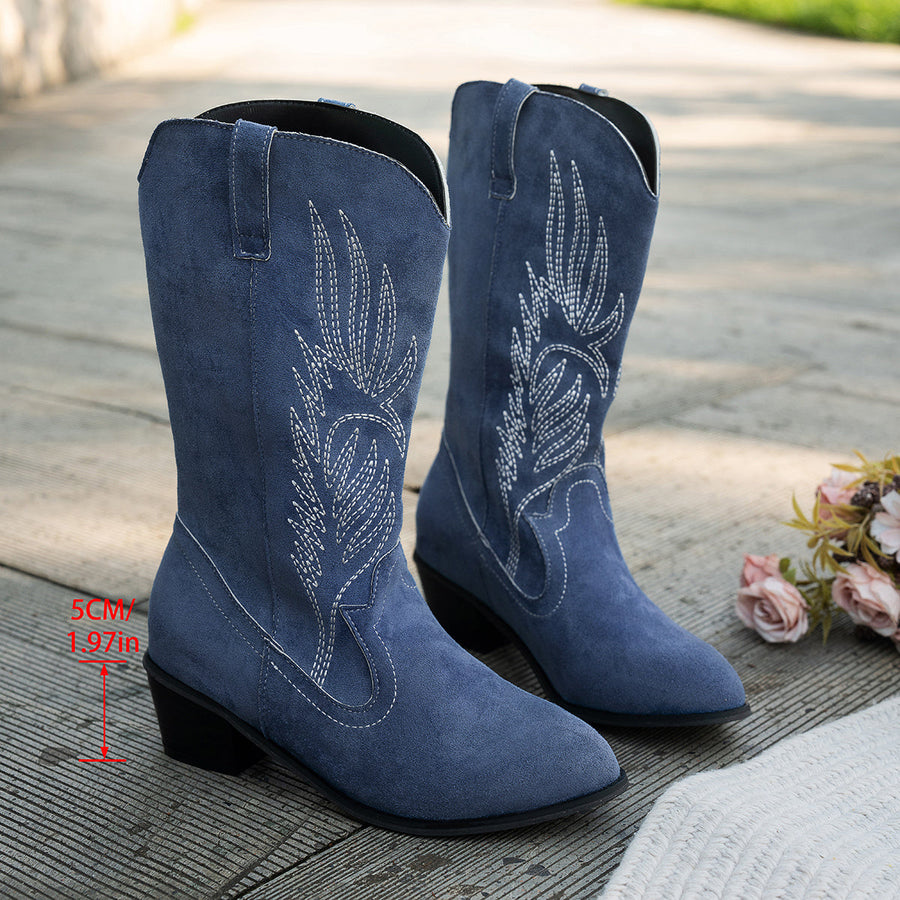 Cowboylaarzen voor dames met borduursel in marineblauw