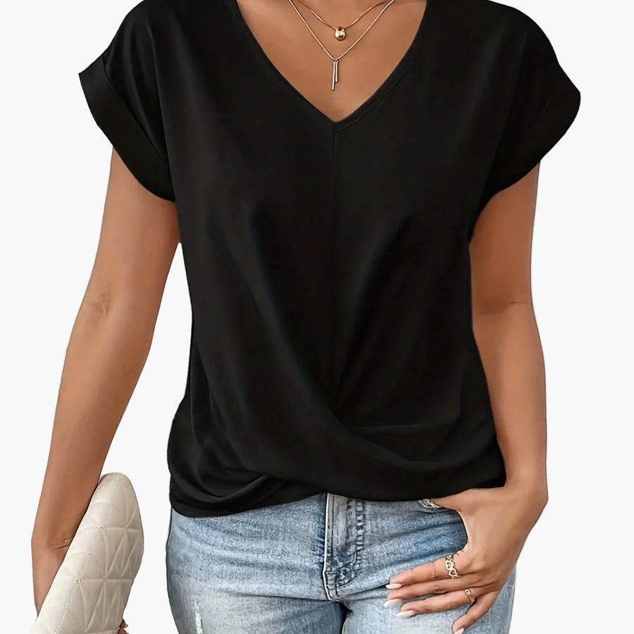 Damen Elegante Bluse mit V-Ausschnitt und Wickeldetail – Ideal für Büro und Freizeit