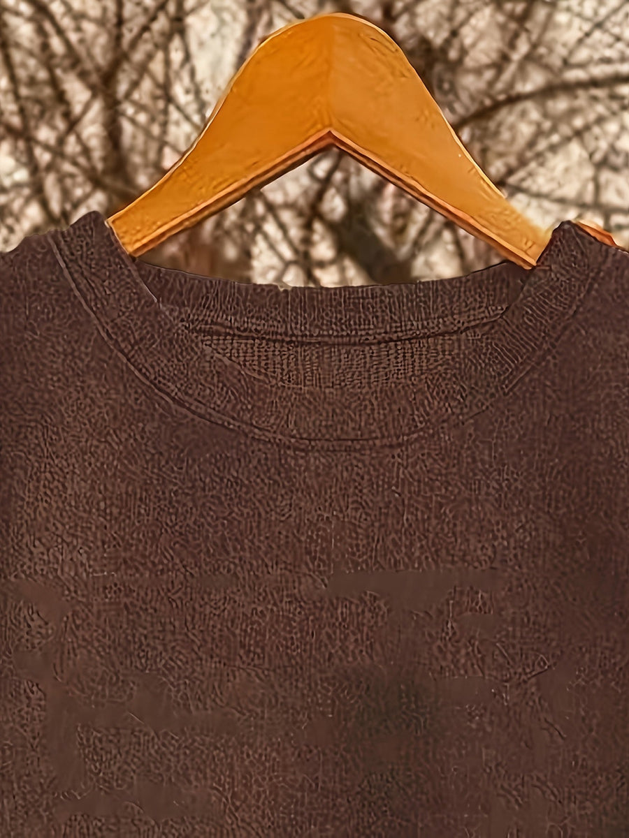 Damen Loungewear Set Braun mit Pferde-Stickerei, Pullover & Weite Hose