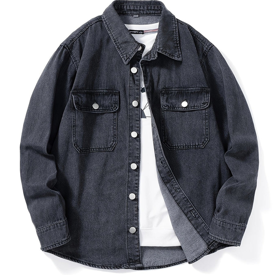 Jeanshemd Herren Hemd Jacke Casual Knopfleiste Brusttaschen