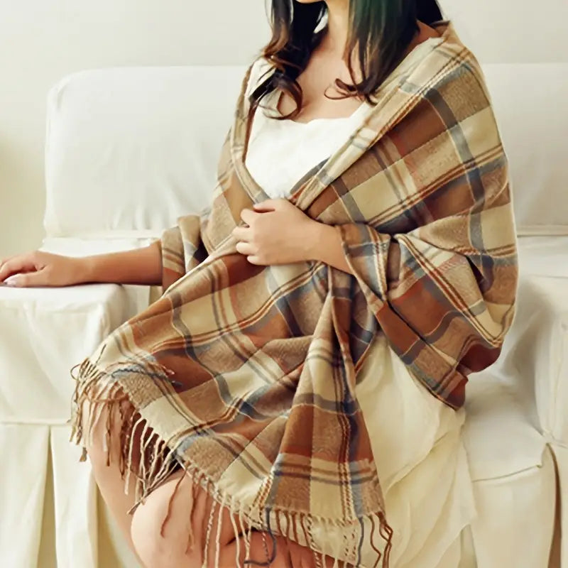 Damen Überwurf Schal mit Fransen weich und warm
