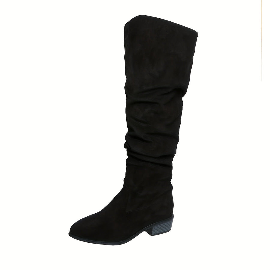 Damen Overknee Stiefel aus weichem Material mit Blockabsatz