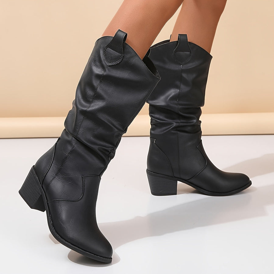 Damen Western Stiefel mit Blockabsatz und gerafftem Schaft