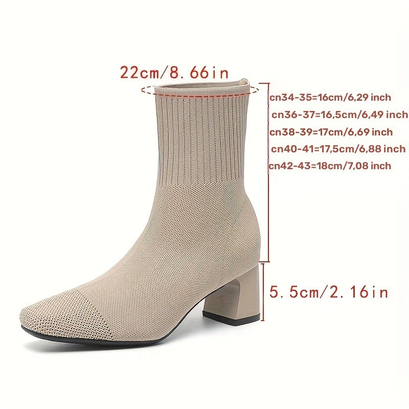 Gestrickte Chelsea Sock-Stiefeletten mit Blockabsatz & spitzer Zehenpartie