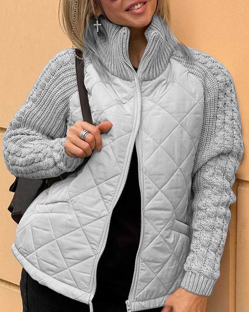 Damen Steppweste mit Strickärmeln und Stehkragen