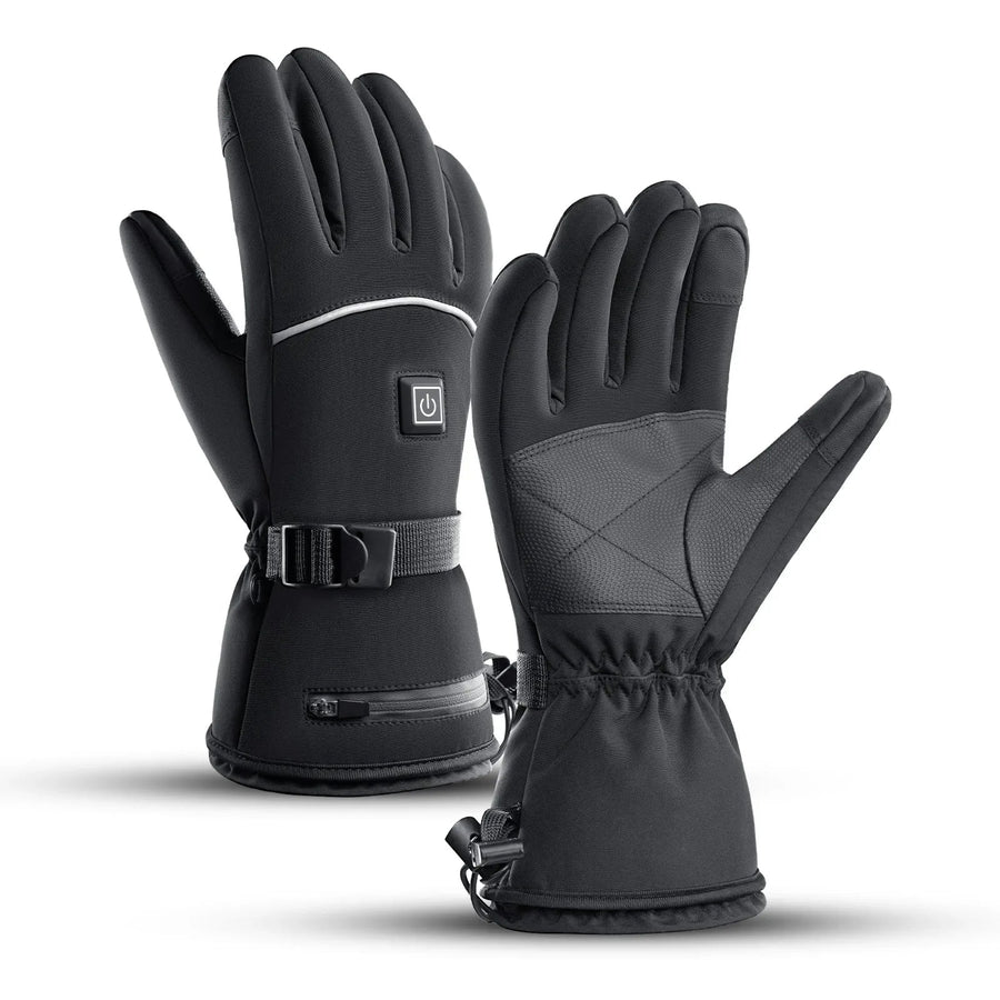 Beheizbare Handschuhe Schwarz mit Touchscreen-Fingerspitzen und verstellbaren Riemen
