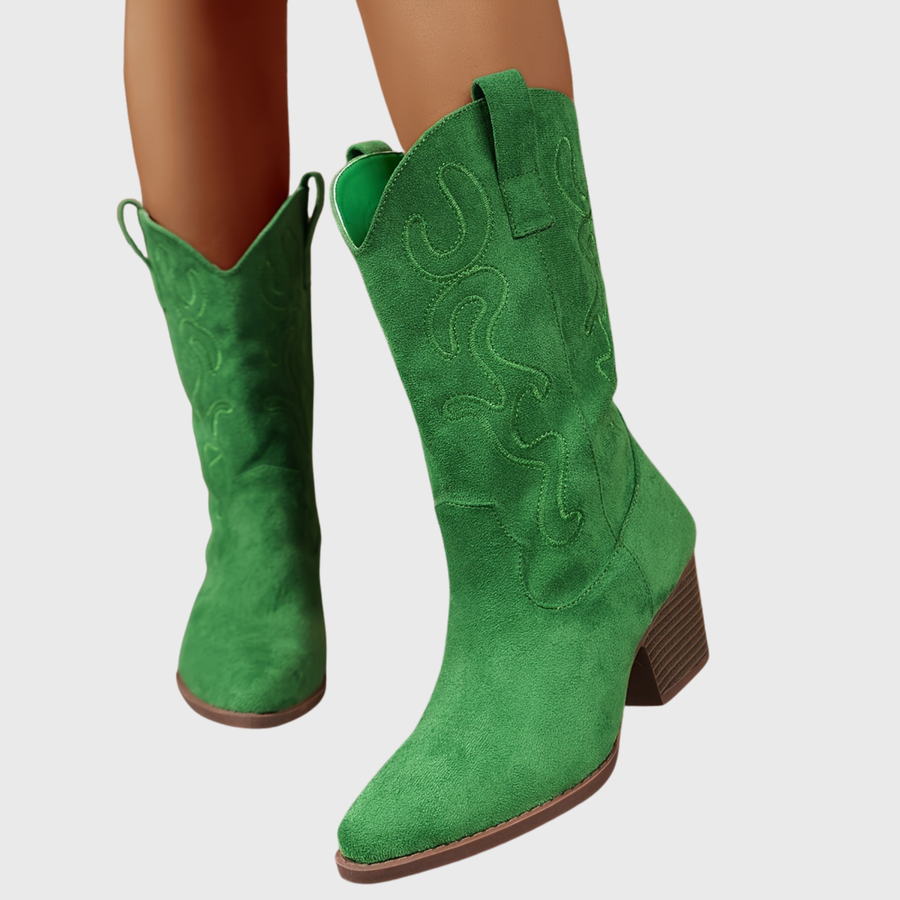 Damen Westernstiefel Blau mit Stickerei und breitem Absatz