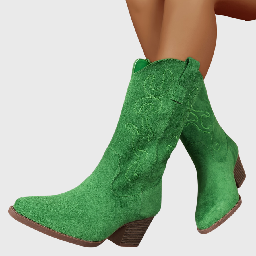 Damen Westernstiefel Blau mit Stickerei und breitem Absatz