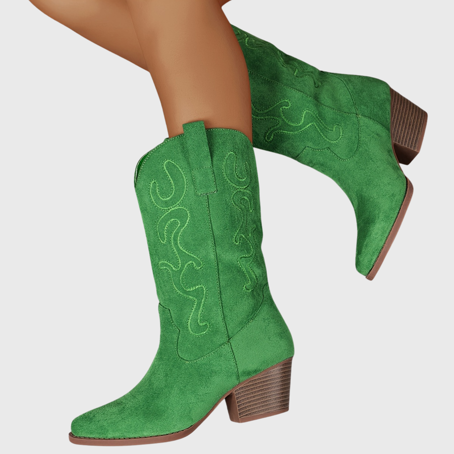 Damen Westernstiefel Blau mit Stickerei und breitem Absatz