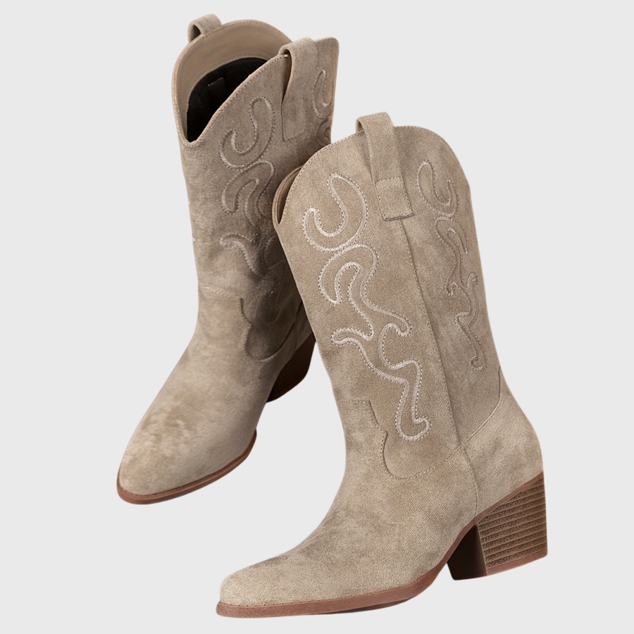 Damen Westernstiefel Blau mit Stickerei und breitem Absatz