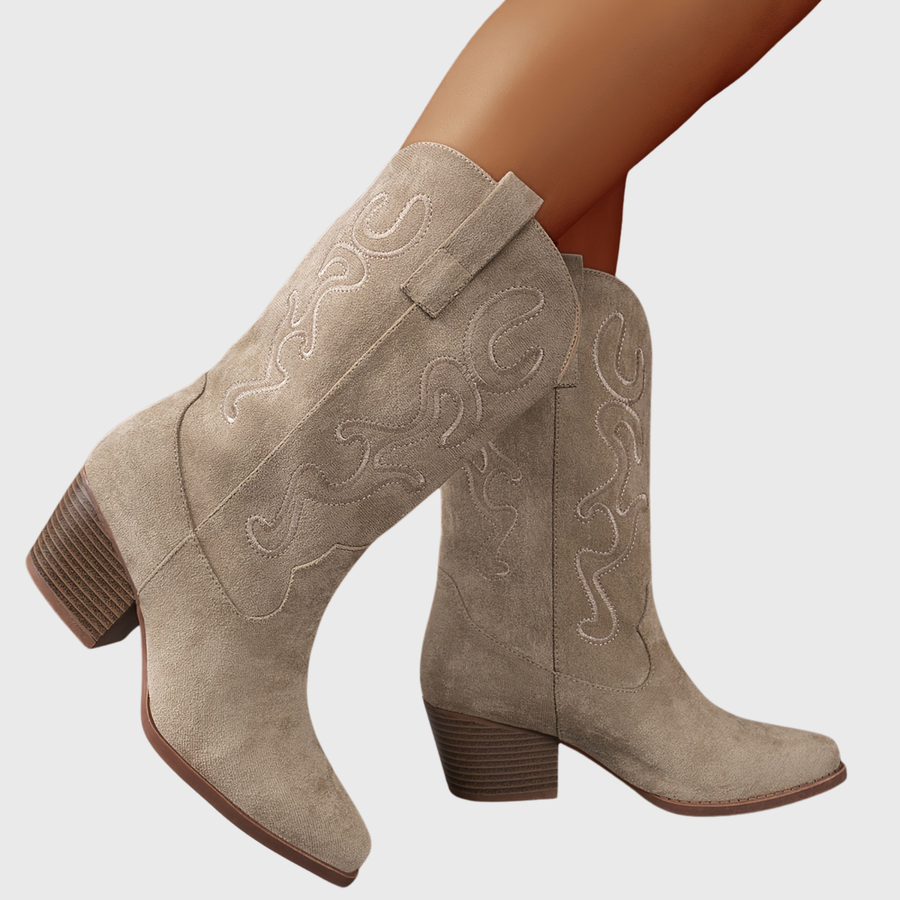 Damen Westernstiefel Blau mit Stickerei und breitem Absatz