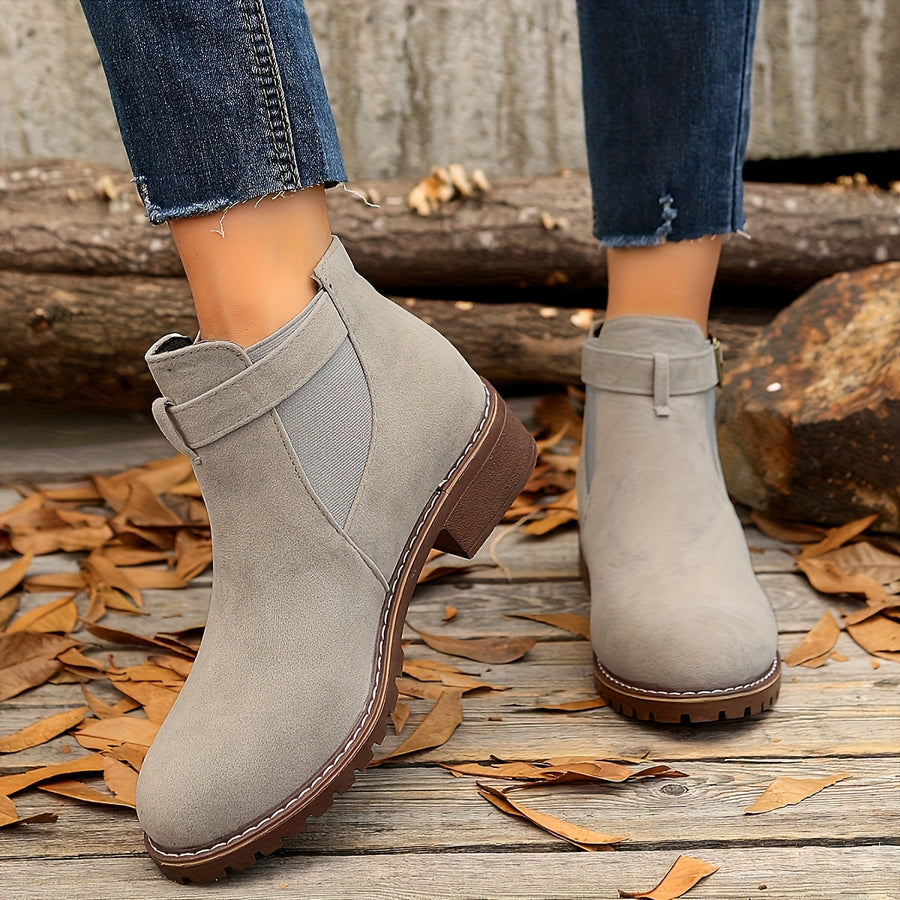 Damen Chelsea Stiefelette mit Schnalle & robustem Absatz