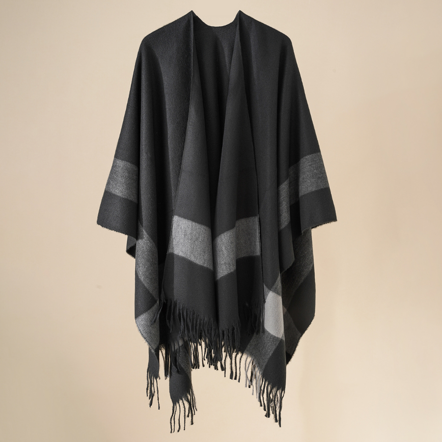 Poncho Umhang mit Fransen und Streifenmuster für Damen, Einheitsgröße