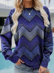 Damen Pullover mit V-förmigem Zickzack-Muster und runden Halsausschnitt