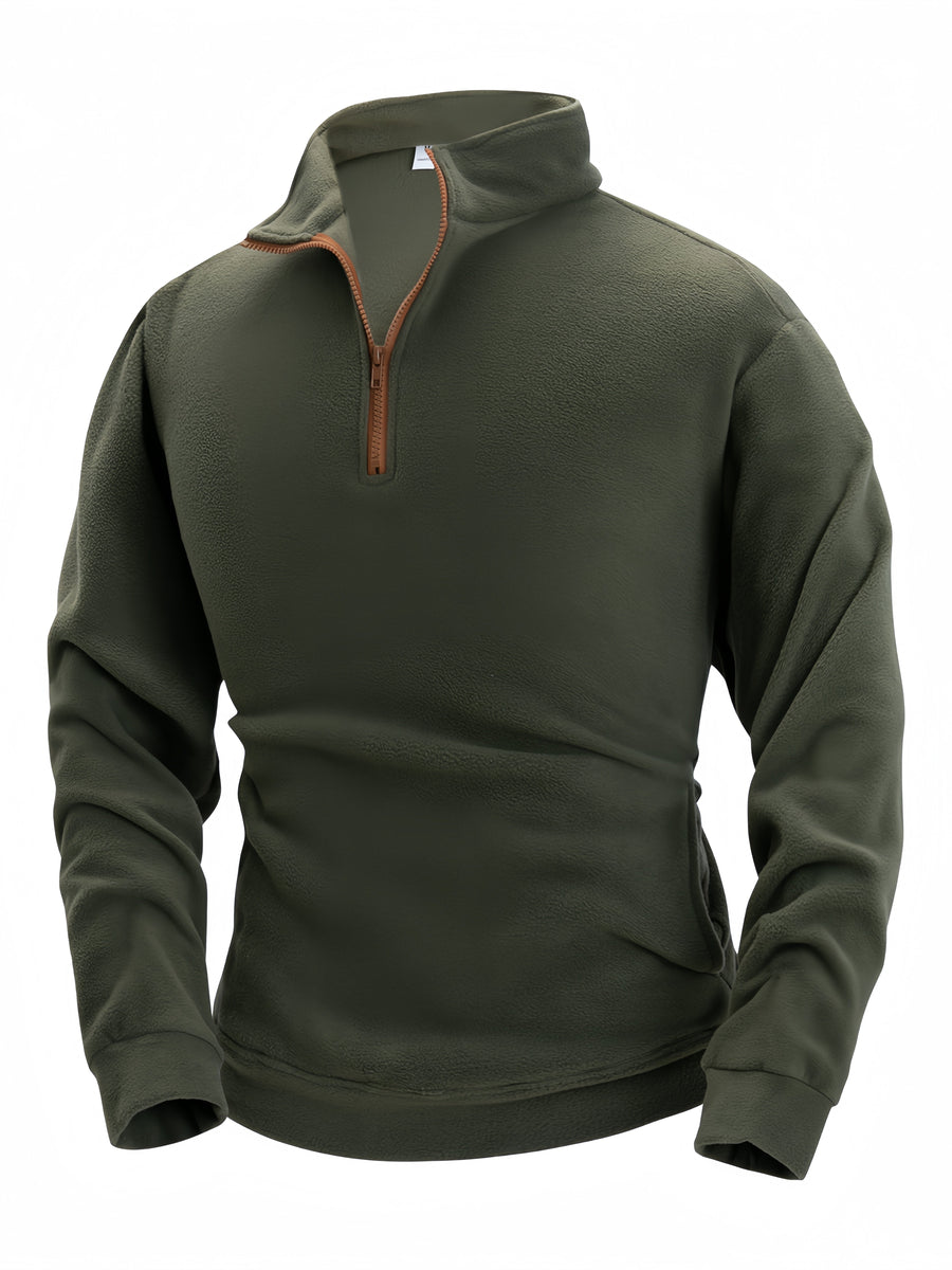 Fleece Pullover mit Stehkragen und kurzem Reißverschluss