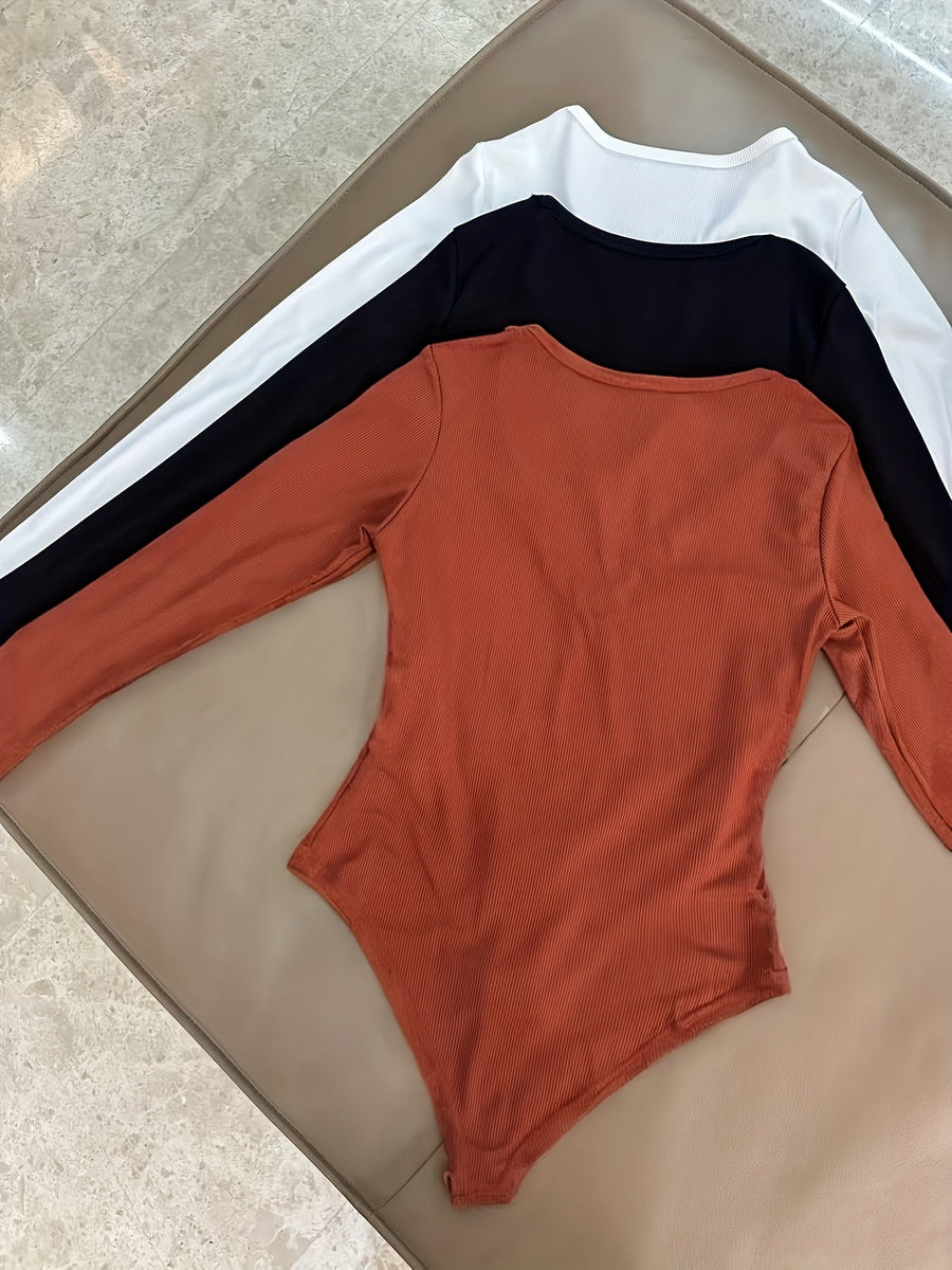 Damen Langarm Body Rippstrick mit Reißverschluss