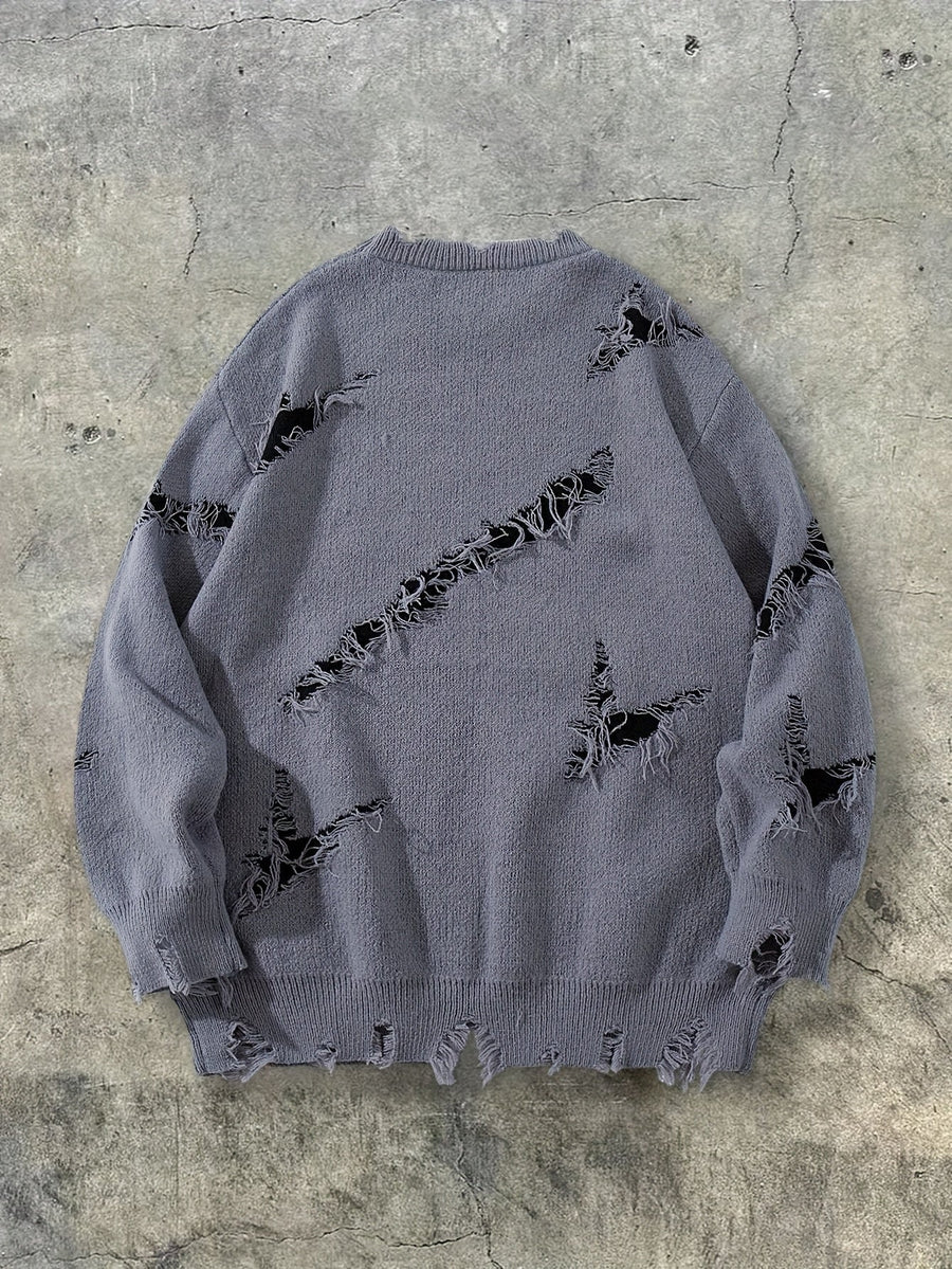 Distressed Pullover mit Rundhalsausschnitt und Gothic-Print