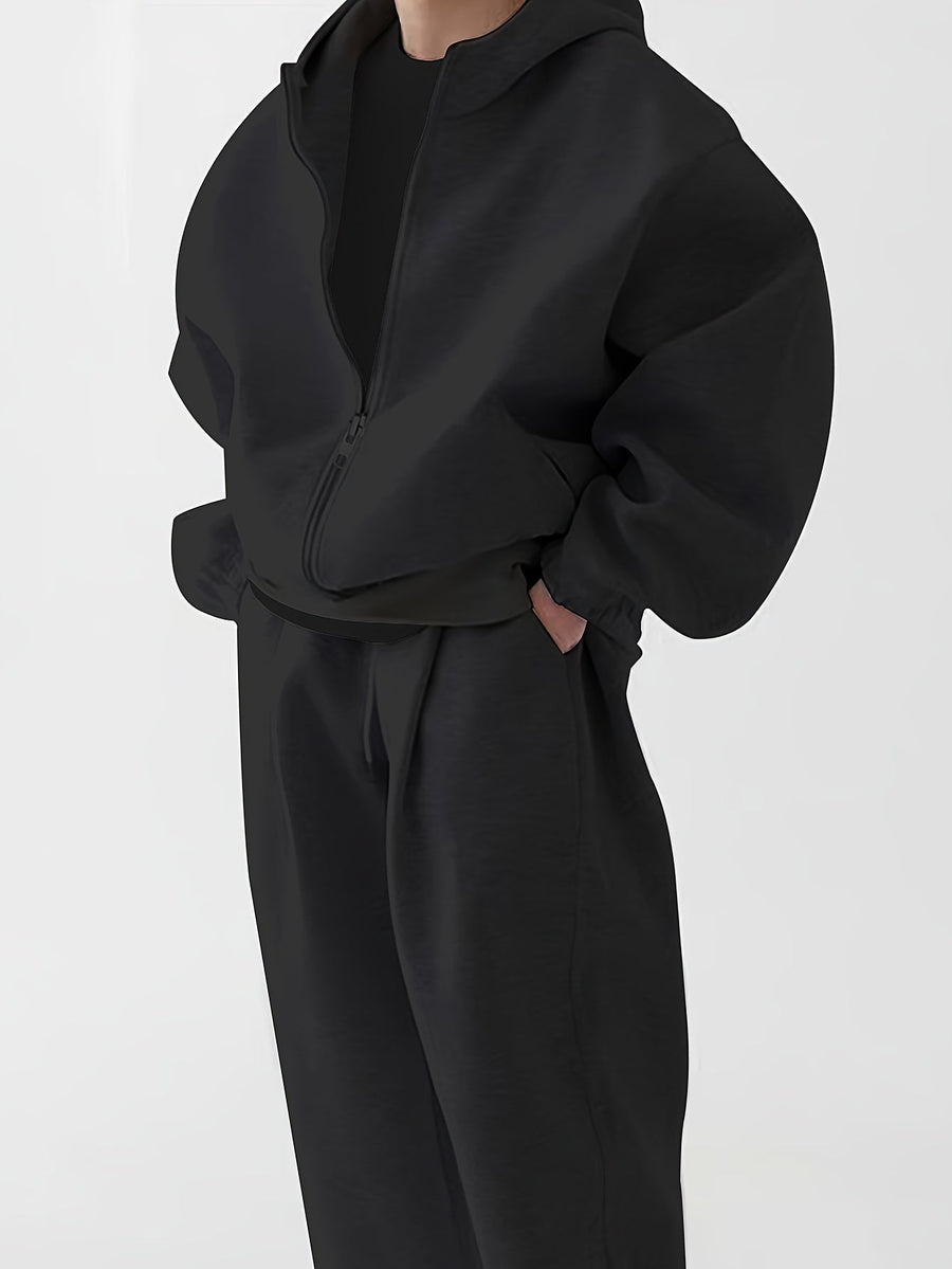 Unisex Trainingsanzug mit Kapuzenjacke und Jogginghose in Graumeliert