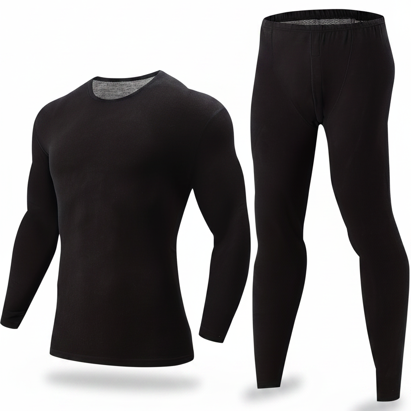 Thermo Unterwäsche Set Herren Schwarz - Langarmshirt und Leggings