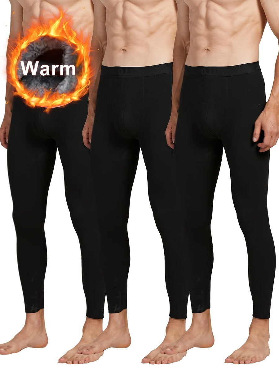 3er Pack Herren Thermo-Unterhosen Lang Warm Schwarz/Grau/Blau