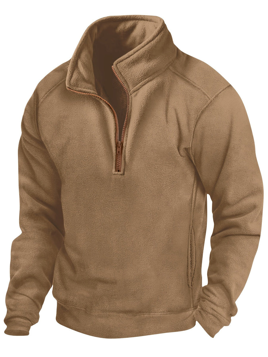 Fleece Pullover mit Stehkragen und kurzem Reißverschluss