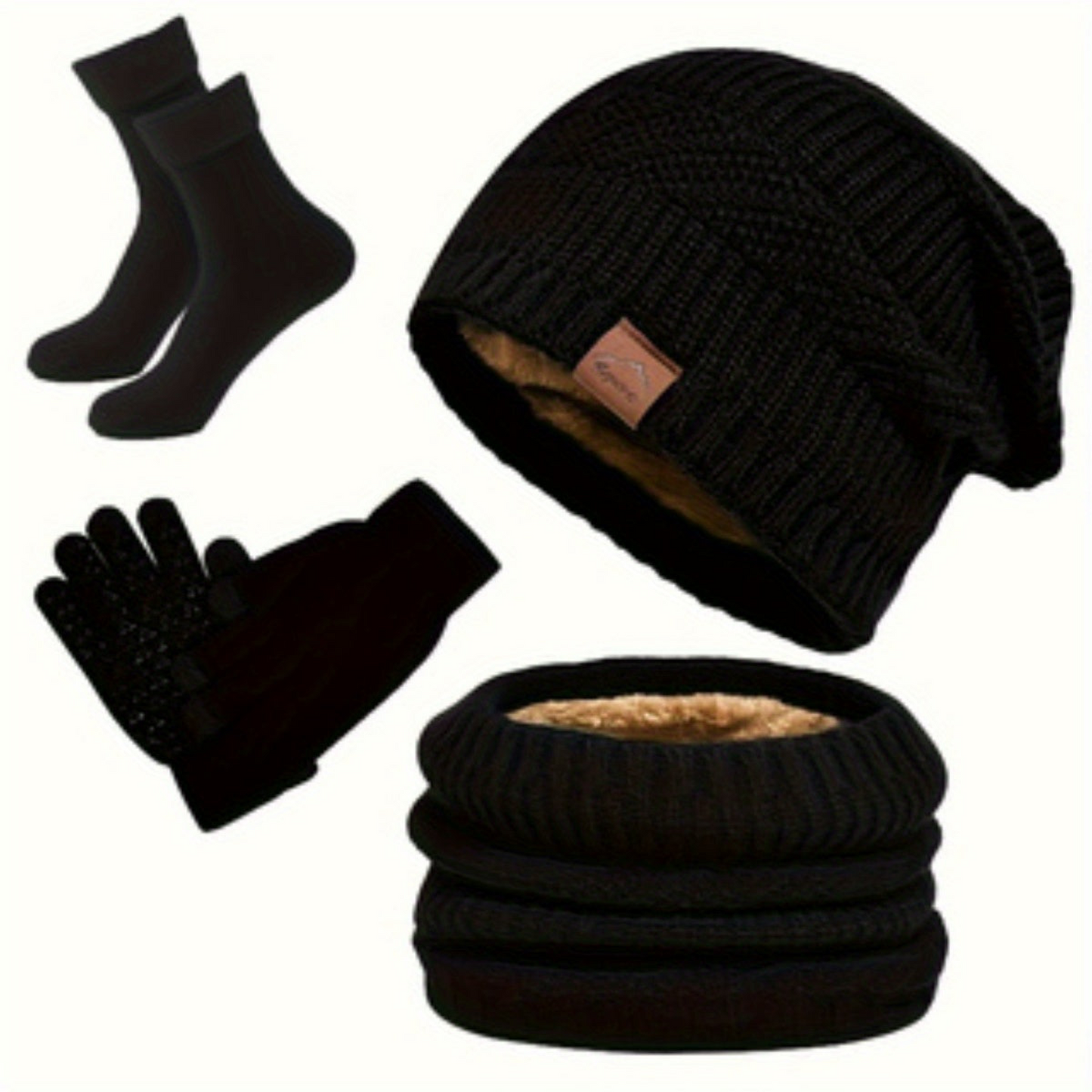 Winter Set 4-teilig Mütze Schal Handschuhe Socken gefüttert Strick warm