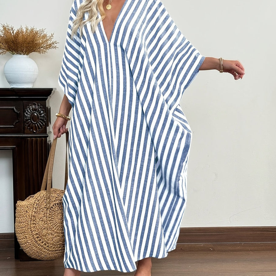 Damen Kaftan Maxikleid mit Streifen – Entspannter Boho-Style für Urlaub & Strand